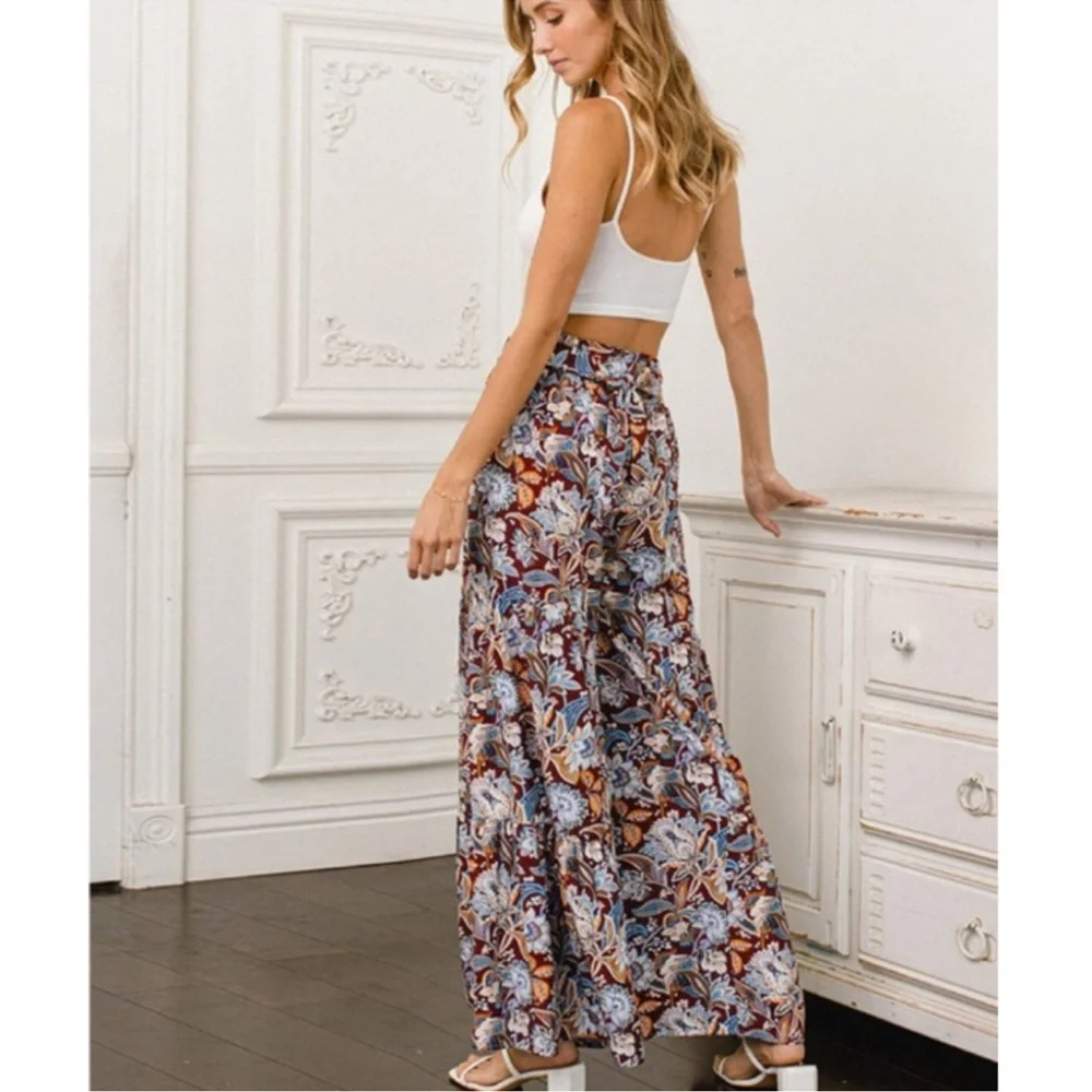 NEW Floral Wide Leg Elastic Waist Summer Pants - Picture 4 of 6